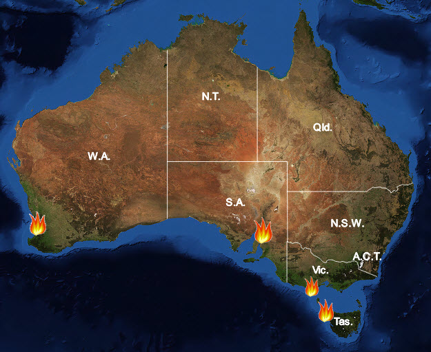 Major Bushfires in Australia in 2015-2016 Summer